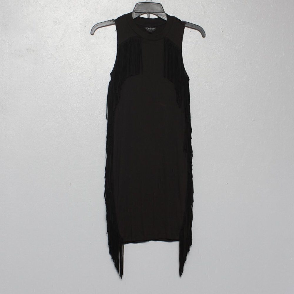 Topshop black ribbed fringe sleeveless dress - Picture 2 of 7